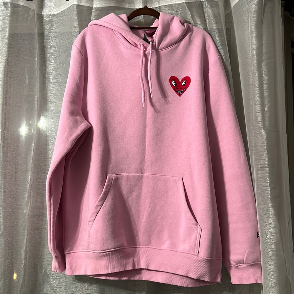 H&M Keith Harring hoodie men Large regular fit pink/red used Great condition